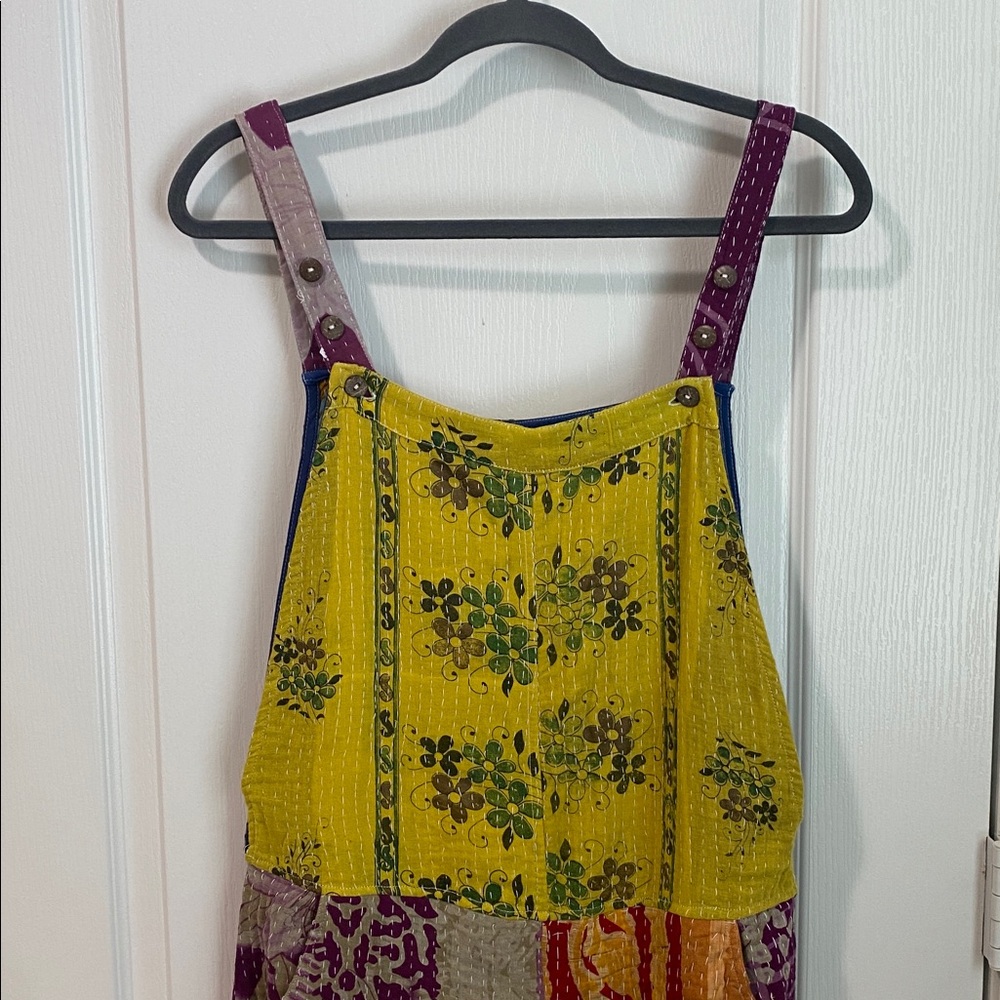 NWT Earthbound Kantha‎ Boho Floral Patchwork Overalls - Picture 2 of 9